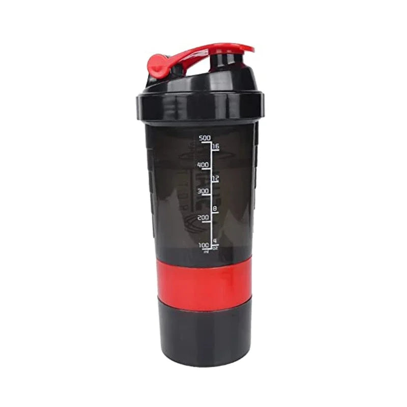 500ml Layered Protein Bottle Powder Shaker with Powder Storage Container Large Water Bottle Water Bottle with Wire Stirring Ball