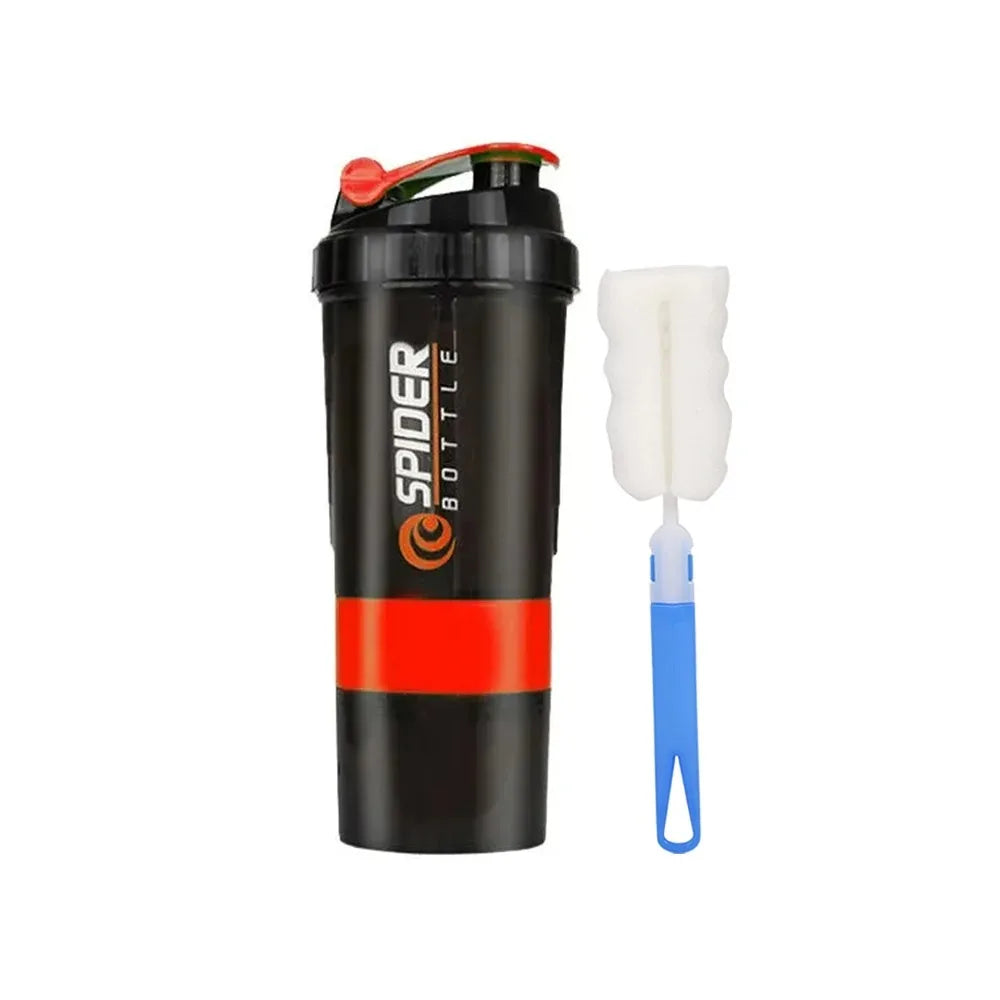 500ml Layered Protein Bottle Powder Shaker with Powder Storage Container Large Water Bottle Water Bottle with Wire Stirring Ball