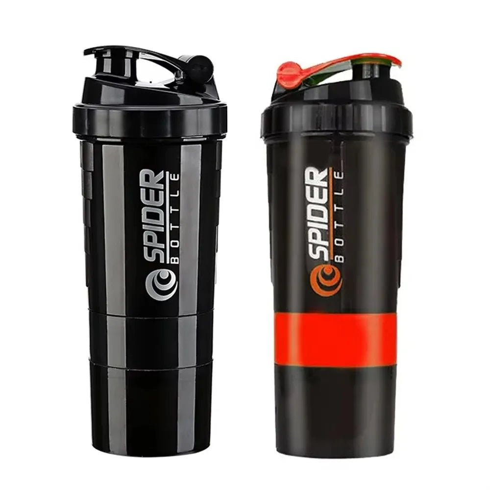 500ml Layered Protein Bottle Powder Shaker with Powder Storage Container Large Water Bottle Water Bottle with Wire Stirring Ball