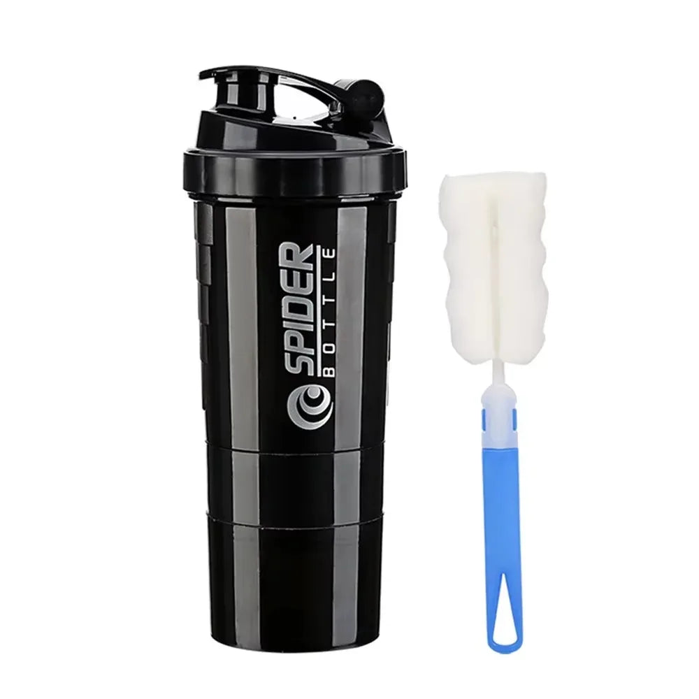 500ml Layered Protein Bottle Powder Shaker with Powder Storage Container Large Water Bottle Water Bottle with Wire Stirring Ball